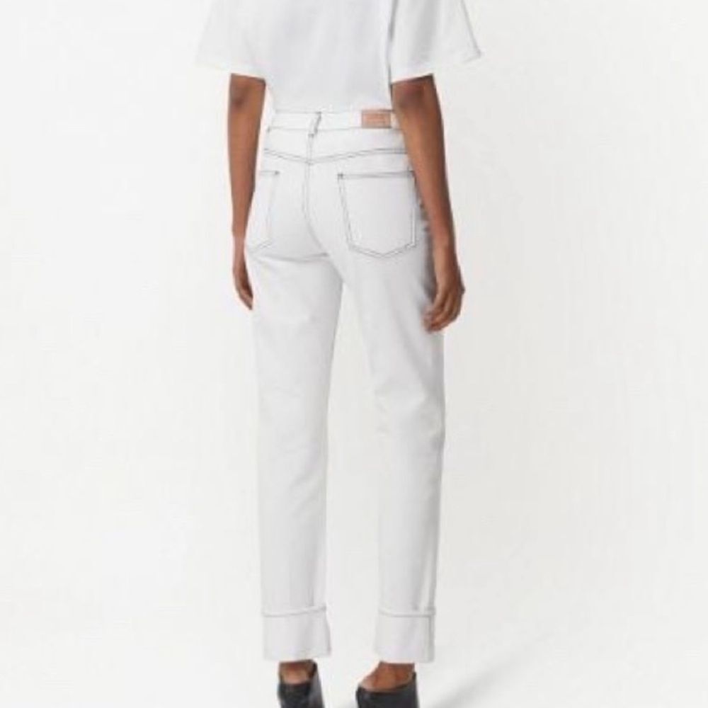Burberry Straight Fit Topstitched Washed Jeans , Size: 25，White - Picture 2 of 9